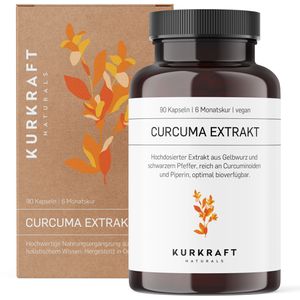 Kurkraft Curcuma Extrakt - 90 Kapseln - hochdosiert (475mg Curcuminoide) - vegan