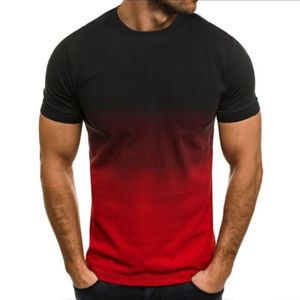 Männer T-Shirts Mit Farbverlauf Kurzarm Slim Fit Sommer Casual Rundhals Tops Bluse,Farbe: Rot Schwarz,Größe:M