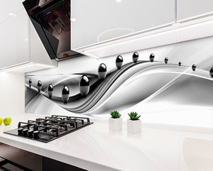 Küchenrückwand Schwarze Kugeln modern HOCHWERTIG Spritzschutz mit UV-DIREKTdruck schwarz weiß 60x300 cm