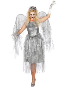 Todesengel Kostüm Engel Tod Halloween Kleid Damen Grau Geist Gruft Karneval 44