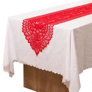 Tischdecke Weihnachten Spitze Spitze Für Bankett Taufe Party Hochzeit Tisch Dekoration, 33*90cm, Rot