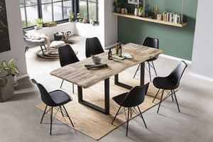 Essgruppe Baumkantentisch Mango mit Ansteckplatten 140(220)x90 cm U-Gestell 7tlg. NOAR III Essgruppe Baumkantentisch Mango mit Ansteckplatten 140(220)x90 cm U-Gestell 7tlg. NOAR III