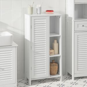 SoBuy BZR39-W Koupelnová skříňka vysoká Koupelnová skříňka s lamelovými dveřmi Koupelnová skříňka bílá WHT cca: 48x96x24cm