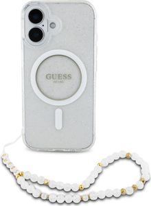 Guess, Pouzdro pro iPhone 16 MagSafe s třpytkami a stuhou, průhledné