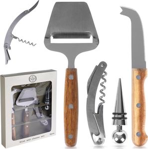 Wein&Käse-Set Weinzubehör Käsemesser Käsehobel Korkenzieher Korkenstopfen 4 El. Wein&Käse-Set Weinzubehör Käsemesser Käsehobel Korkenzieher Korkenstopfen 4 El.