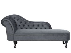 BELIANI Chaiselongue Linksseitig Grau Samtstoff Holzfüße Glamourös