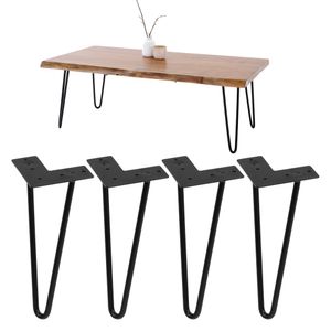 ML-Design 4er Set Tischbeine Haarnadel mit 2 Streben - 30 cm - Schwarz - aus Stahl - inkl. Bodenschoner und Schrauben - Möbelfüße Haarnadelbeine Tischkufen Tischgestell, für Möbel DIY