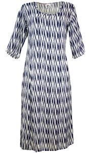Indisches Boho Tunikakleid, Langes Sommerkleid - Weiß/blau, Damen, Viskose, Größe: S