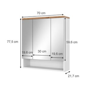 Livinity® Bad Spiegelschrank Eden, 70 x 77.5 cm mit 3 Türen, Weiß Hochglanz/Artisan-Eiche