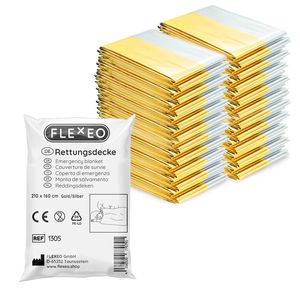 FLEXEO Rettungsdecke Gold/Silber 160 x 210 cm Notfalldecke Erste-Hilfe-Decke, 20 Stück