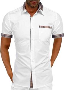 Herren Business Casual Sommerhemd ， Streifen-Patchwork-Stil, mit Brusttasche und Knöpfen, Regular Fit, Basiskragen-Design