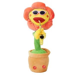 Sprechendes Kaktus-Plüschtier, tanzendes und singendes interaktives Kaktus-Babyspielzeug mit elektronischer Dialogaufnahme, Sonnenblume (Orange)
