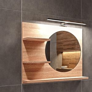 Kúpeľňové Zrkadlo Kolo Sonoma 60x50 cm s LED Osvetlením 4000K a 3 Poličkami, LED Čierny Rám, IP44, Priemer 40 cm, Zrkadlo na Pravej Strane