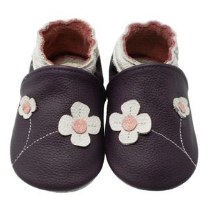Weiche Yalion Baby Krabbelschuhe Lauflernschuhe Lederpuschen aus echtem Leder 2 Blumen Violett (L, 12-18 M, EU 21-22)