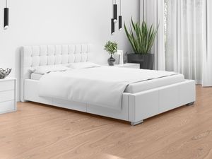 3xeliving Elegantes PUNKI Bett mit gestepptem Kopfteil weiße Farbe 200x200 / Verschiedene Farben und Großen