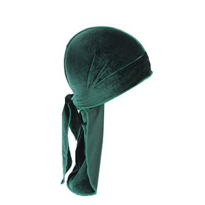 Durag-Mütze, einfarbig, ultraweich, hält warm, Samt, für Herren und Damen, Kopfwickel mit langem Schwanz für den Winter, Grün
