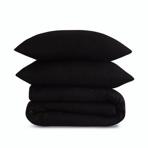 Satin Bettwäsche Bettgarnitur Set Bettdeckenbezug Kissenbezug mit Reißverschluss Größe 200x220 cm Farbe US-545 Schwarz