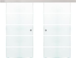 HOME DELUXE - Podwójne szklane drzwi przesuwne SIRENA - szkło matowe z paskami - 205 x 90 cm, z prowadnicą i akcesoriami I Drzwi szklane drzwi płaskie drzwi wewnętrzne