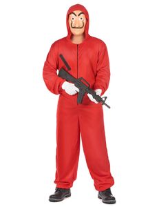 Bankräuber-Kostüm mit Kapuze rot