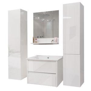 Kúpeľňový set XL HWC-B19, umývadlo, nástenné zrkadlo 2x nástenná skrinka, vysoký lesk ~ biela