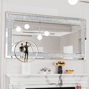 WISFOR Moderner Wandspiegel Rechteckig Spiegel, Großer Dekorative Hängespiegel mit Metall Haken für Badezimmer Wohnzimmer Schlafzimmer 120×60cm
