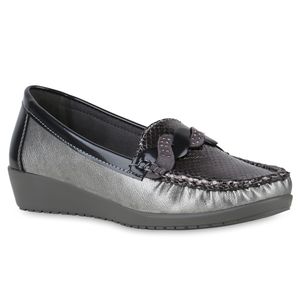 VAN HILL Damen Mokassins Slippers Bequeme Strass Prints Slip On Schuhe 841250, Farbe: Grau Silber, Größe: 37