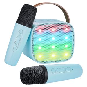 Karaoke Maschine mit 2 kabellosen Mikrofonen, Tragbarer Bluetooth Lautsprecher mit Stimme Effekte, LED-Lichter, Blau Karaoke Maschine mit 2 kabellosen Mikrofonen, Tragbarer Bluetooth Lautsprecher mit Stimme Effekte, LED-Lichter, Blau