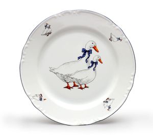 Thun 1794 Plytký tanier, husi, 24 cm, český porcelán, Constance, Thun