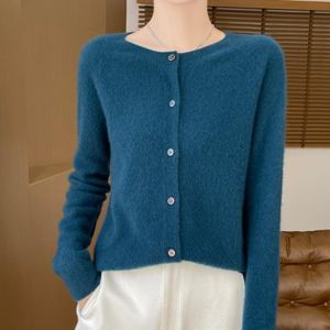 Warme, weiche Damen-Strickjacke mit Rundhalsausschnitt, L, Catalina Blau