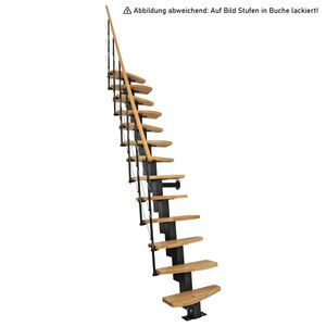 Minka Mittelholmtreppe Quatro Geradelaufend in Buche auf Walnuss gebeizt, UK schwarz mit 299cm Geschosshöhe