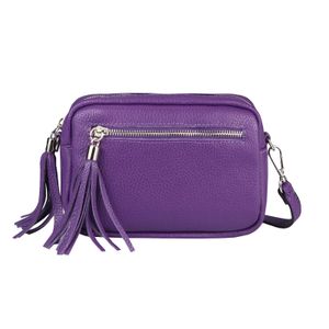 OBC  Italy DAMEN LEDER TASCHE Umhängetasche Schultertasche Beuteltasche Cross-Over Cross Bag Glattleder Schmucktasche Fransen Ledertasche Lila