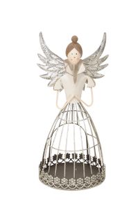 Engel 28 cm stehend Creme/Silber Engelsfigur aus Draht Drahtengel Weihnachtsengel