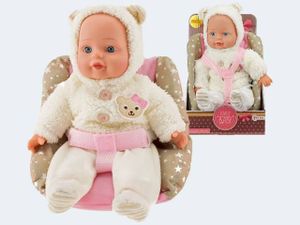 LOVELY BABY 02155A - Babypuppe  mit Kindersitz ca. 33 cm, Puppe im Autositz mit Sternenmuster
