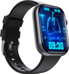 INF Smarte EKG-Uhr Herzfrequenzmesser, Fitness-Tracker, mit mehreren Sportmodi Schwarzes Silikonarmband