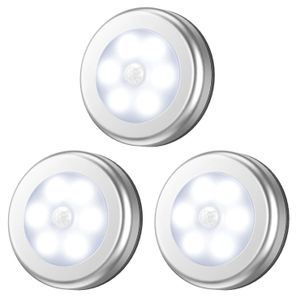 3 Stück 6 LEDs Nachtlicht Mit Bewegungsmelder Sensor,Auto On/Off,für Flur, Küche, Schlafzimmer, Treppe, Schrank (Magnetisch, Batteriebetrieben,Silber-,Weißes Licht)
