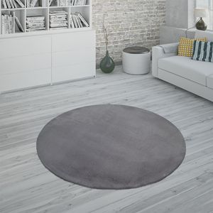 TT Home Hochflor Teppich Wohnzimmer Kunstfell Softes Kaninchenfell Imitat In Dunkelgrau Größe 120 cm Rund