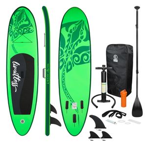 ECD Germany Aufblasbares Stand Up Paddle Board Limitless | 308x76x10 cm | Grün | aus PVC | bis 120kg | Pumpe Tragetasche Zubehör | SUP Board Paddling Board Paddelboard Surfboard | Verschiedene Farben