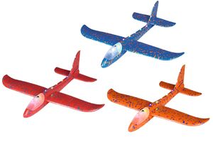 3X großes XXL Segelflugzeug Segelflieger aus Styropor mit LED Beleuchtung 49*48*12,5cm Flugzeug Flieger Outdoor-Sport Wurf-Spielzeug (rot, orange, blau)