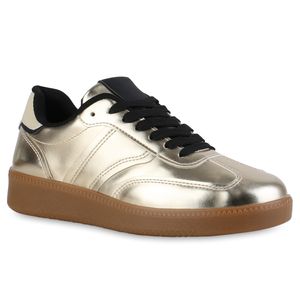 VAN HILL Damen Sneaker Low Bequeme Schnürer Freizeit Schnür-Schuhe 841121, Farbe: Gold, Größe: 37