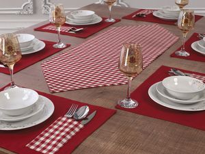 1x Tischläufer 6 Platz-Matten Set Tischset Platzset Platzdecken in ROT Kariert