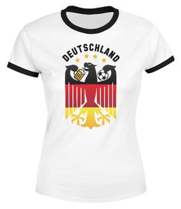 Damen WM-Shirt Deutschland Fußball EM 2021 Bundesadler Bier Deutschlandshirt Deutschlandflagge Retro Moonworks® weiß-schwarz XXL