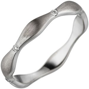 Damen-Ring mit 6 Diamanten Brillanten Welle gewellt mattiert 585 Gold Weißgold, Ringgröße:Innenumfang 56mm  Ø17.8mm