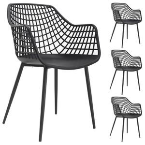 Esszimmerstuhl LUCIA im 4er Set, bequeme Essstühle aus Kunststoff in schwarz, praktischer Stuhl mit Armlehne