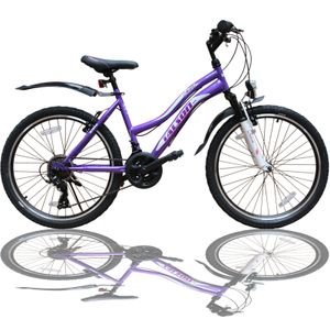 24 Zoll Mädchen Fahrrad AURORA MTB mit Beleuchtung und SHIMANO 21-Gang Kinderfahrrad Lila