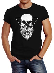 Herren T-Shirt Totenkopf mit Bart Triangle Slim Fit Neverless® schwarz L