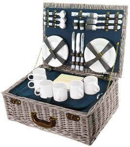 Smak Picknickkorb: aus Weide | Thermoisoliert | kühltasche | isoliert | Picknick-Set | 6 Personen | geflochten | Picknickkorb | Geschirr gefüllt | Deckel