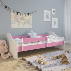 Kinderbett 80x160 mit Matratze, Rausfallschutz & Lattenrost in pink 160x80 Mädchen Jungen Bett Skandi