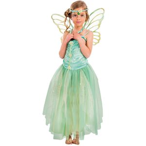 Feen Kostüm "Danae" für Mädchen - Grün Glitzer | Blumenfee Elfe Waldfee Kinder Verkleidung Größe: 140