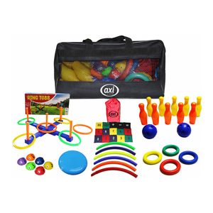 AXI Kids Activity Bag Gartenspielzeug für Kinder mit Tragetasche | Spielzeug für den Garten | U.a. Bean Bags, Kegeln, Ringe werfen