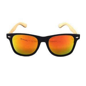 Retro Nerd Sonnenbrille Polarisiert Verspiegelt Orange Echte Holz Bambus Bügel Nerdbrille Schwarz mit Brillenbox  Rennec